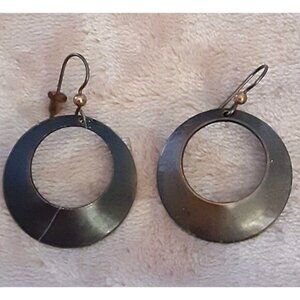 Dark copper tone rustic tribal hoop earrings 1.5"